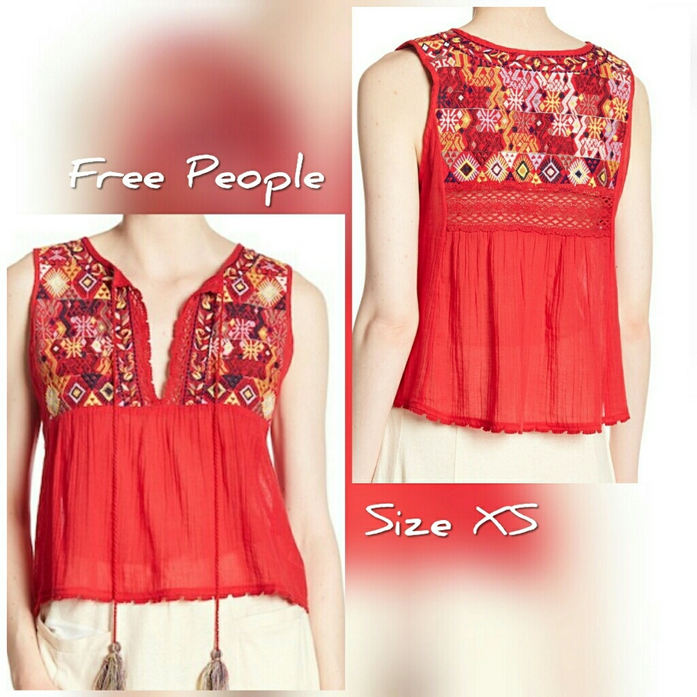 Free People
Lohri Embroidered Tank - Red XS NEW